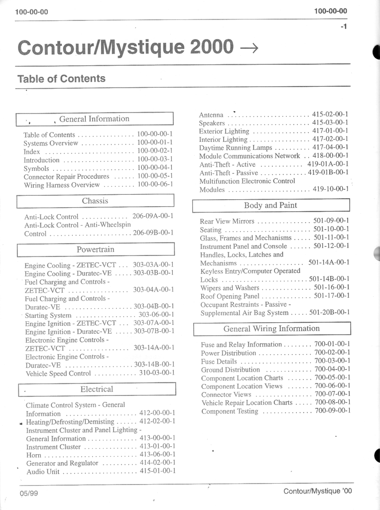 2000 Ford Contour, Mercury Mystique Factory Electrical Wiring Diagrams